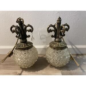 Double Chandelier Glass Globe Hanging Light Lamp Mid Century Vintage WIRES CUT